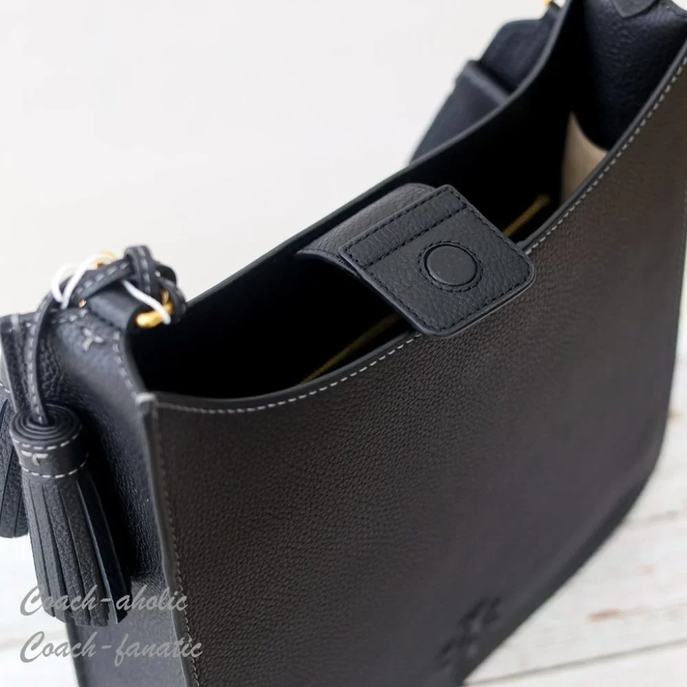 NWT Tory Burch Thea Web Large Shoulder Bag Leather Crossbody in Black - Picture 11 of 13